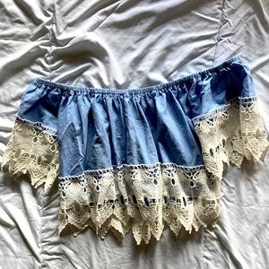 shoulderless lace shirt